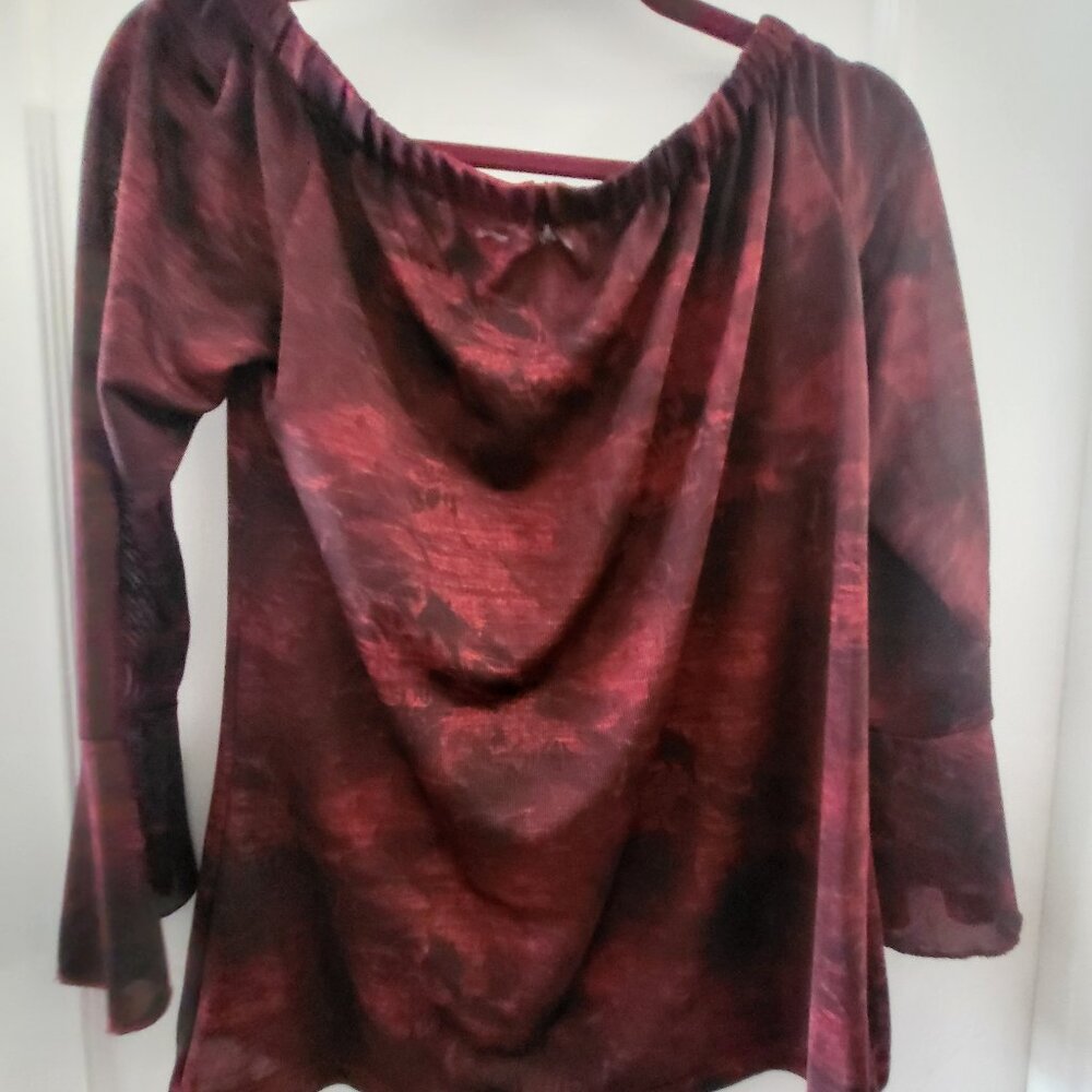 Marie Claire Off-The-Shoulder Burnout Top Burgundy Size M